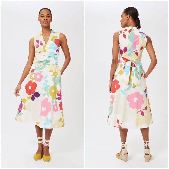 HOBBS Marie Sleeveless Midi Sheath Dress Floral Sleeveless Cotton Size 4 Lined - Picture 1 of 13